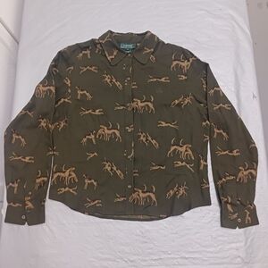 Ralph Lauren Ladies Blouse Hunting Dog Print Size 14 Long Sleeve